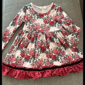 Matilda Jane girls 4t Kensley Red Velvet Floral Shift Dress